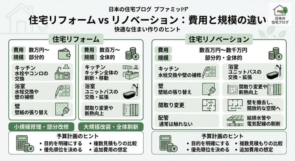住宅リフォームと住宅リノベーションの予算比較図