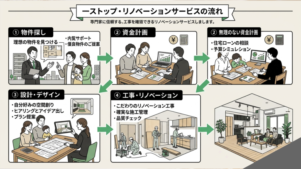物件探しから施工まで一貫対応するリノベーションサービスの流れ